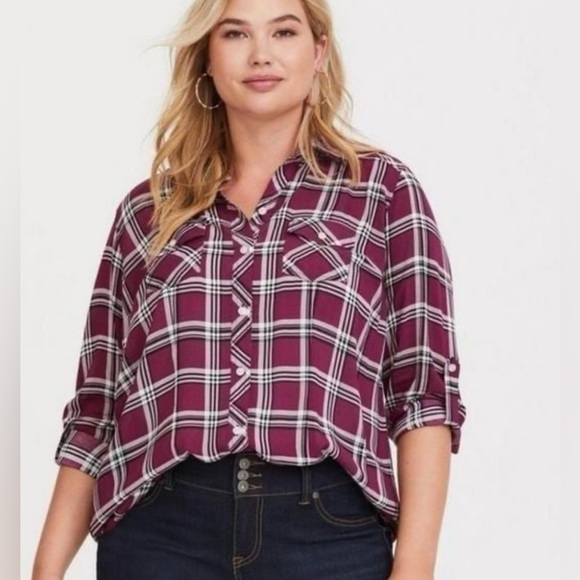 Torrid Challis Button-Down Long Sleeve Shirt Size 1X - Picture 2 of 10